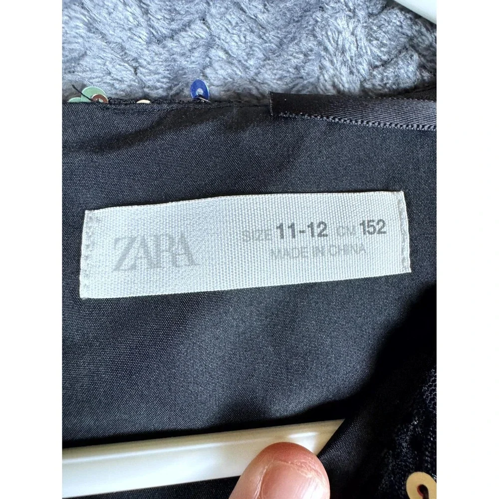 Zara Dress Girls 11-12 Black Sheer Sequin Sparkly Party Sleeveless Minimalist